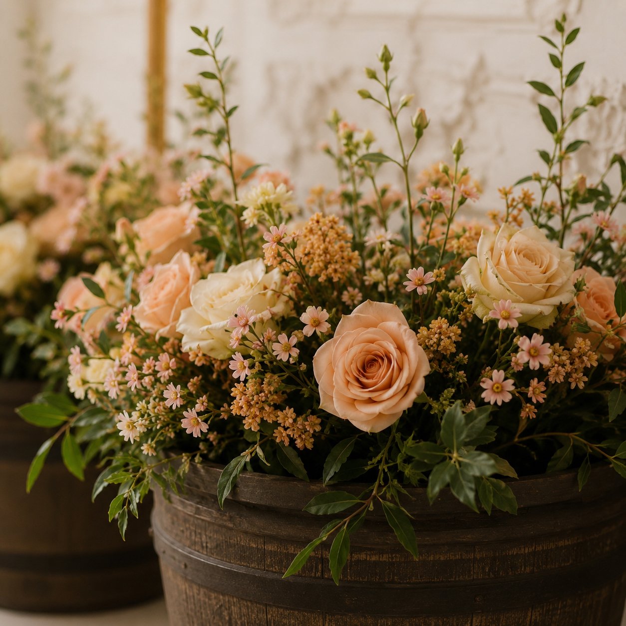 Rosas en barril de madera